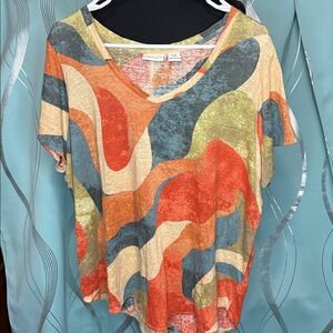 Rachel Zoe Linen Orange Relaxed Tee XL